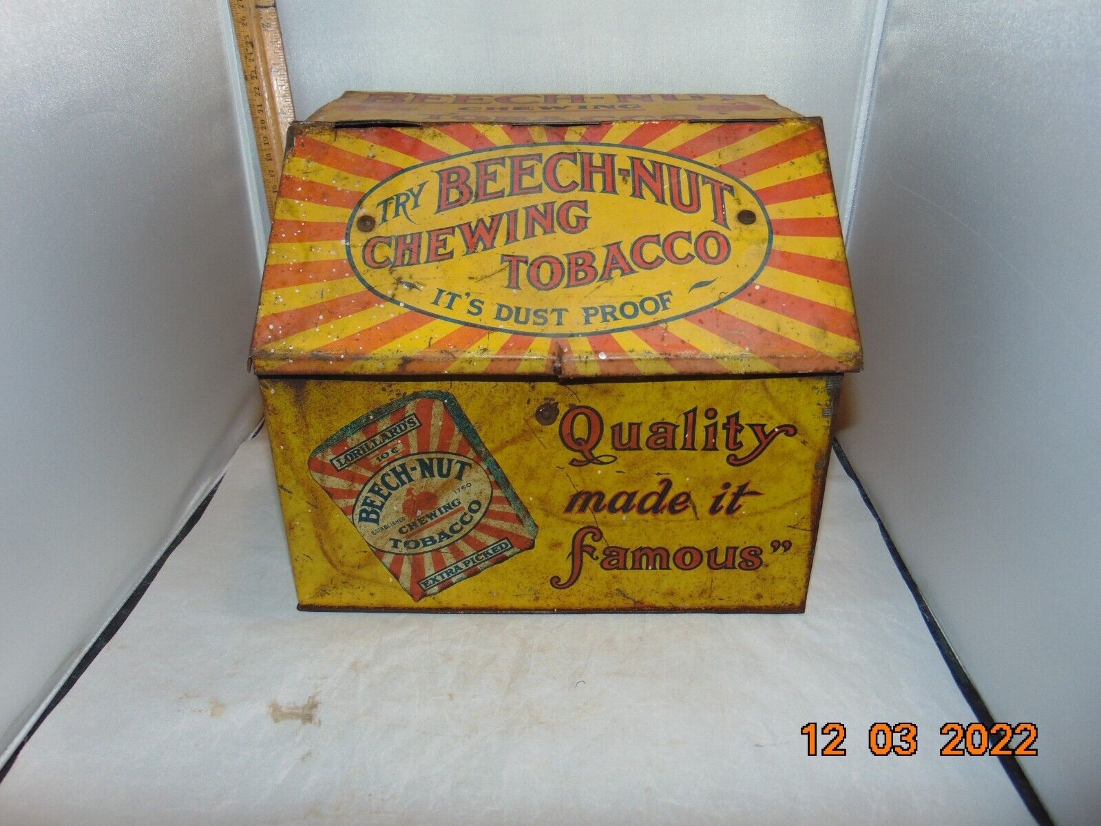 Antique Beech Nut Store Display Tin Container Chewing Tobacco Display