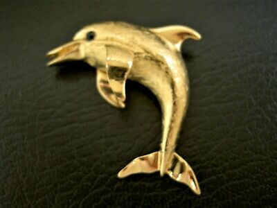 Gorgeous Shiny Jumping High Playful Dolphin Embossed Gold Plated Pin Brooch -2"