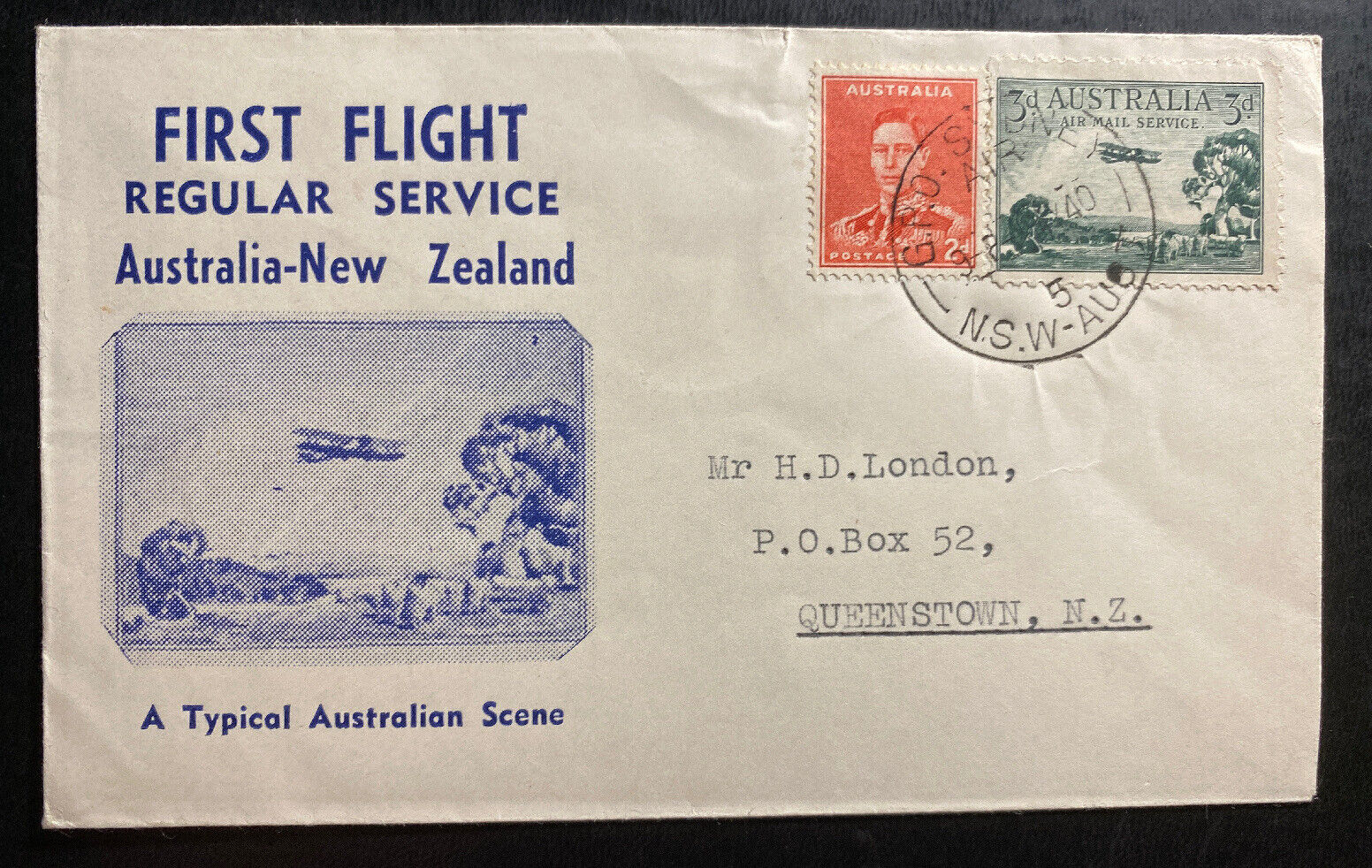 1940 Sydney Australia First Flight Cover Ffc To  Queenstown New Zealand