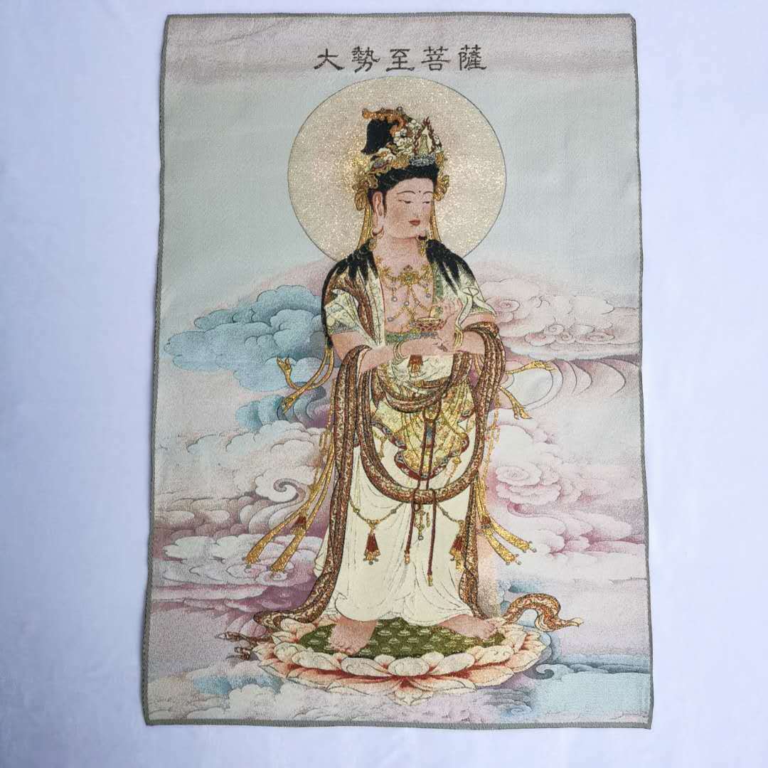 China Buddhism Cloth Silk Mahastamaputta Guangyin Kwan-yin Tangka Thangka 2654