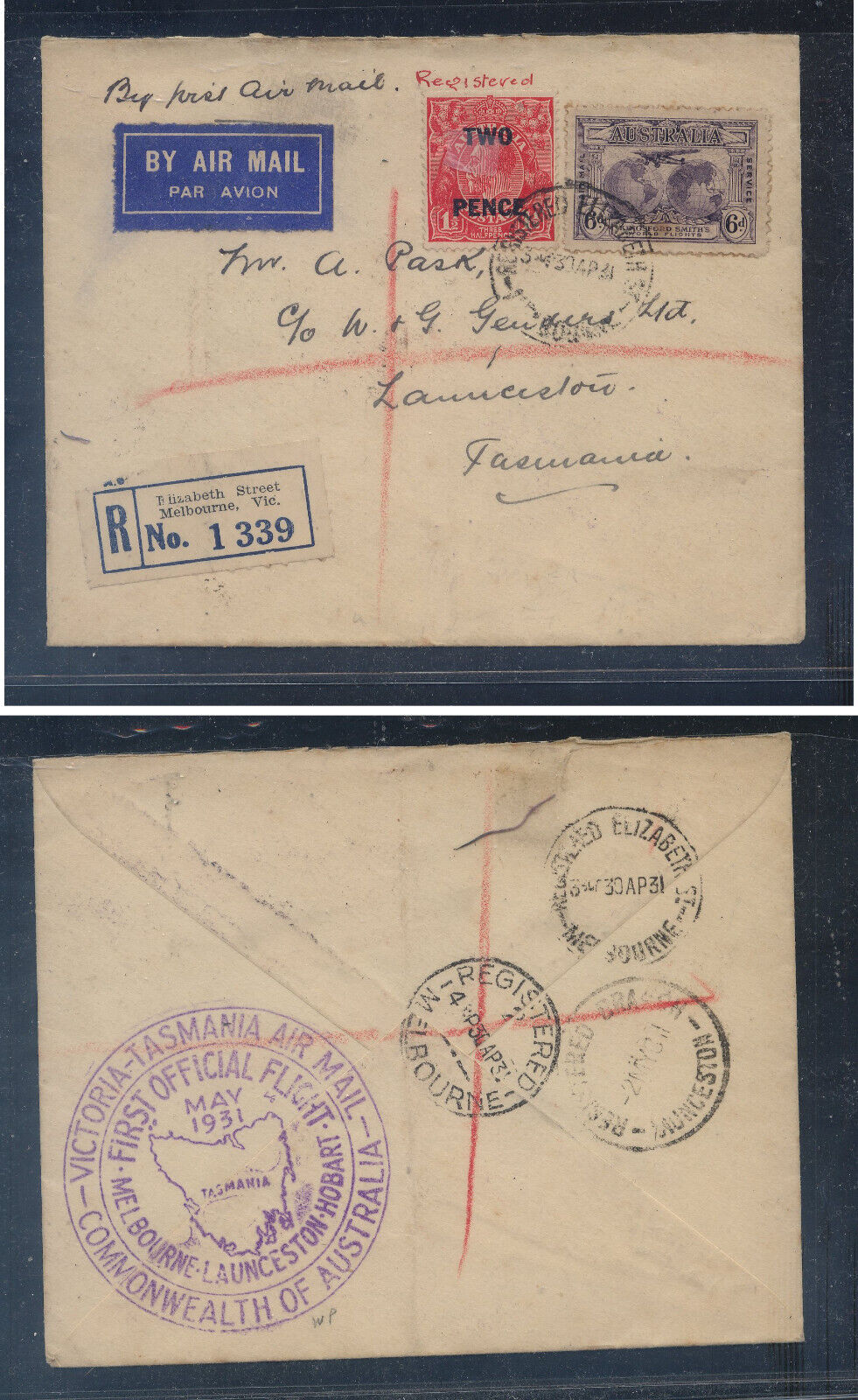 Australia  106,c3  On  Registered Cover  1931