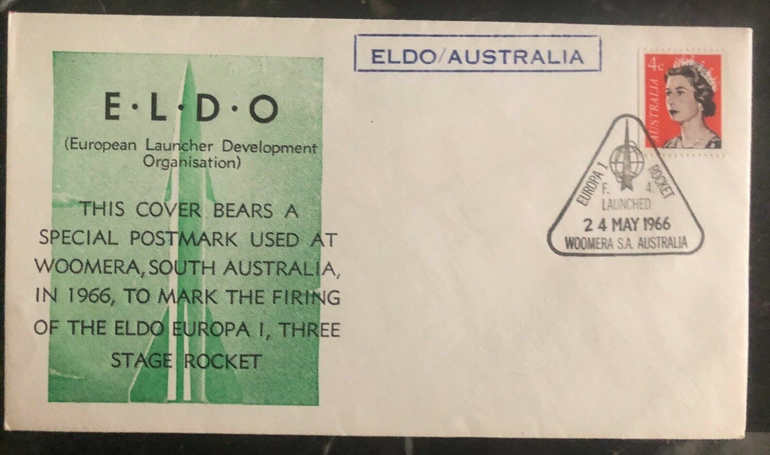1966 Woomera Australia Rocket Mail First Day Cover Fdc Eldo Europa 1