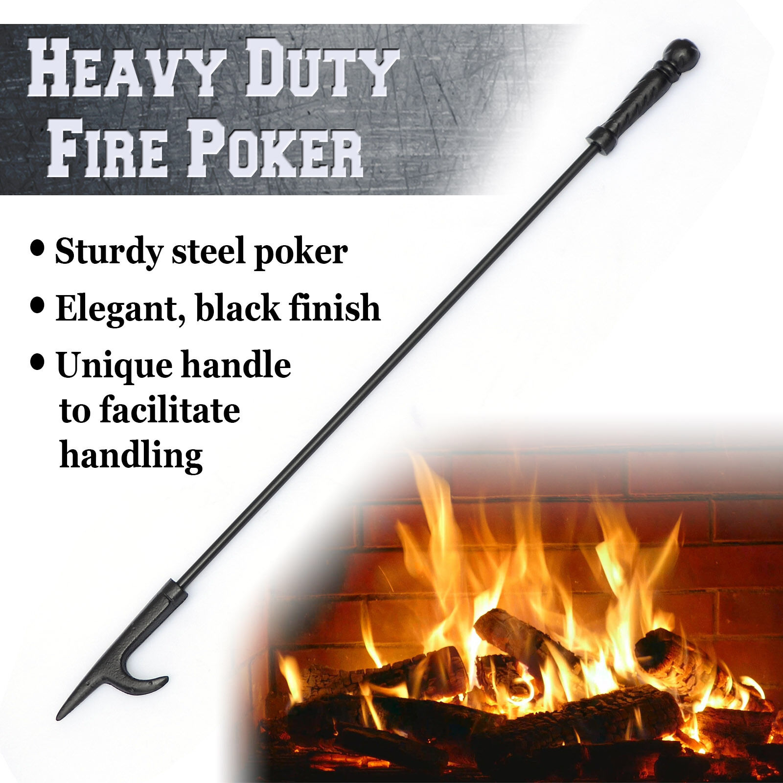 New Campfire Fireplace Fire Tender Poker Tool Extra Long 27" Camping Cookout Bbq