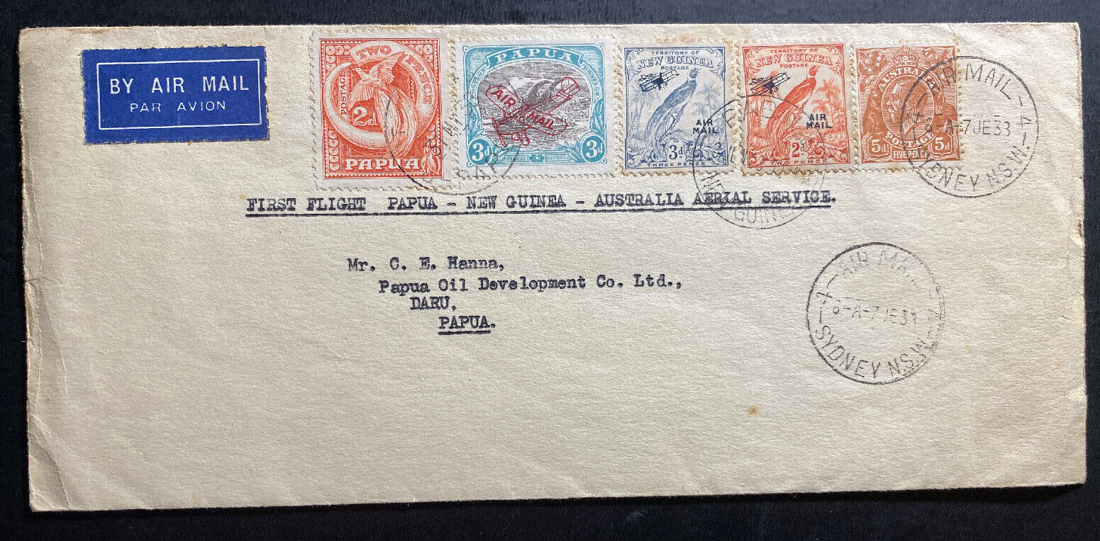 1938 Sydney Australia First Flight Airmail Cover Ffc To Daru Papua New Guinea