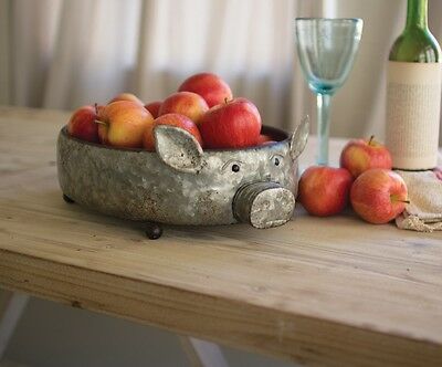 Farmhouse Country Reclaimed Metal Pig Bowl Galvanized Serving Tray Dish Rustic