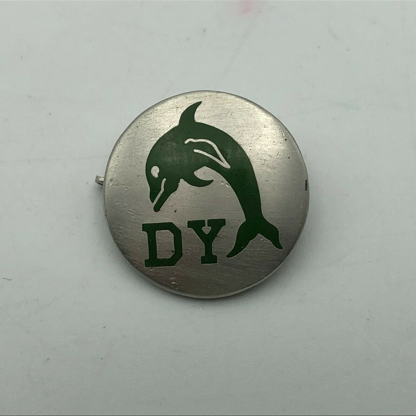 Dy Dolphin Lapel Hat Pin Unknown Not Sure 3/4" Silver Tone + Green   N1