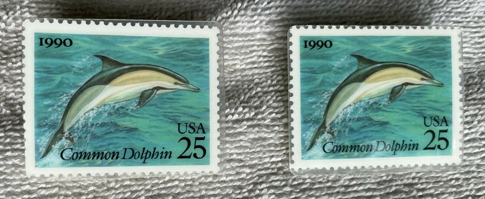 1990 25c Sea Creatures, Dolphin, Two Unused Vintage Postage Stamp Pins Item 2511