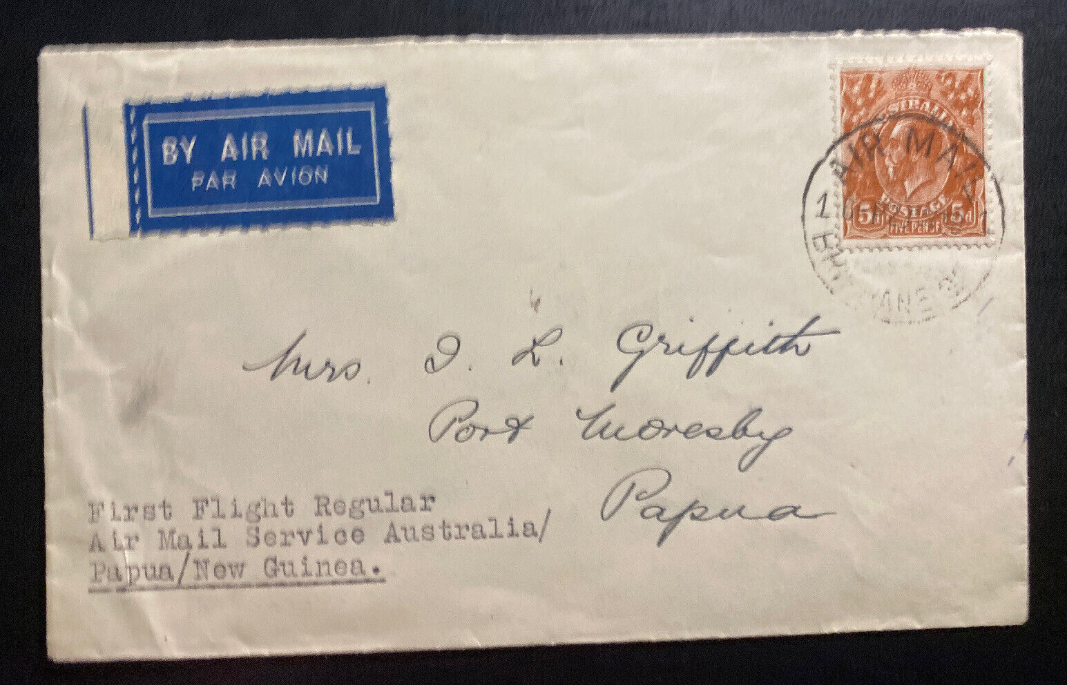 1938 Brisbane Australia First Flight Airmail Cover Ffc To Papua New Guinea