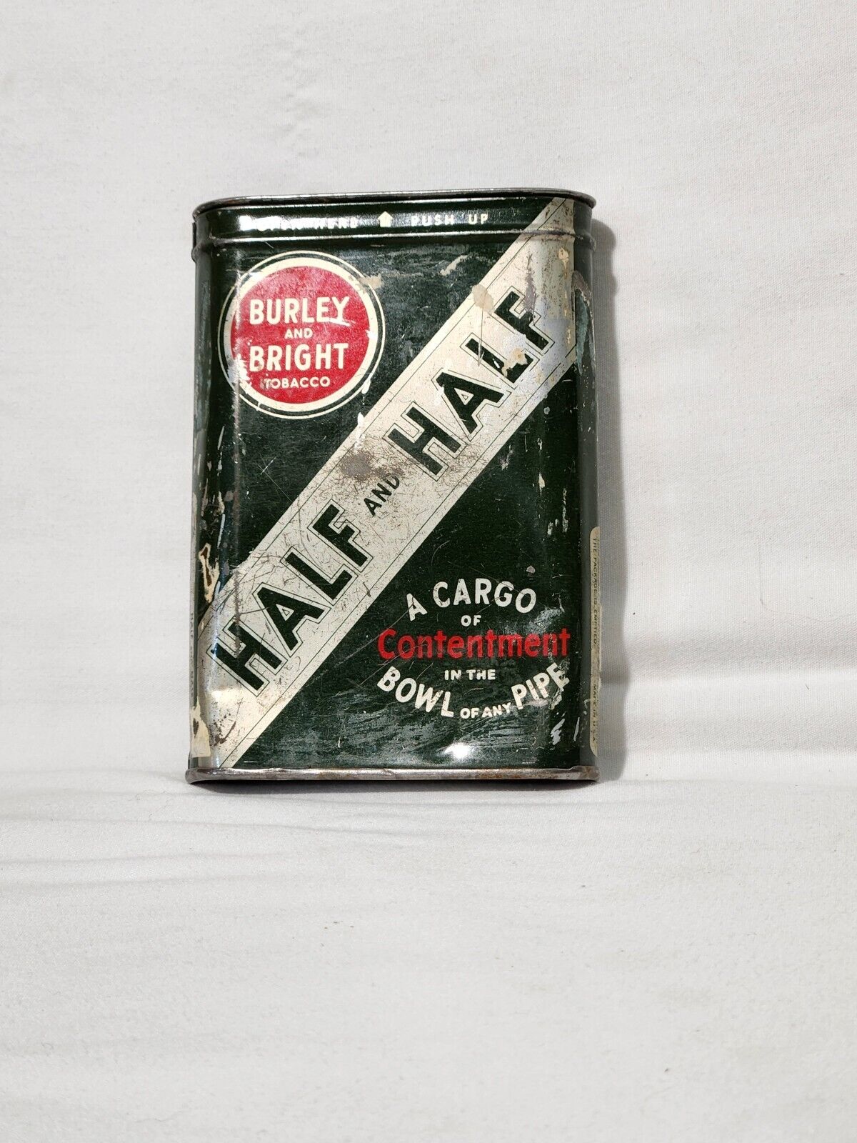 Vintage Burley And Bright Tobacco Half And Half, Green Silver, Pocket Tin