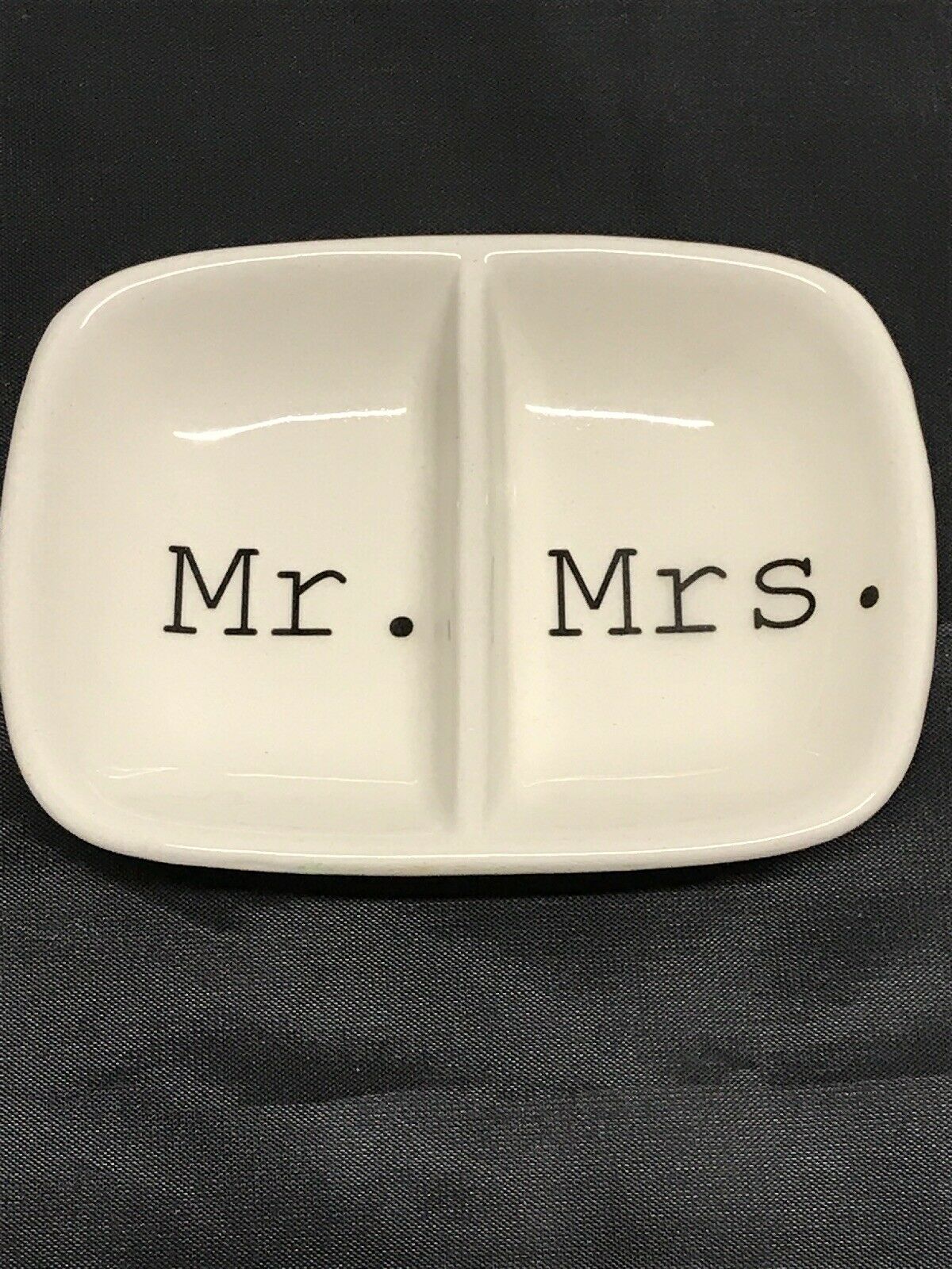 Mr. & Mrs Creative Co-op Ceramic Two Section Dish White Newlyweds Anniversary