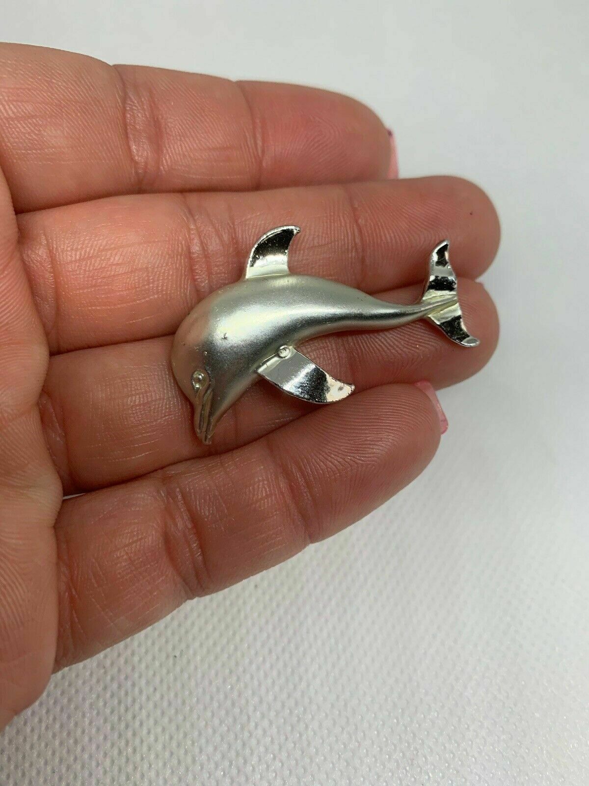 Vintage Silver Tone Gerry's Signed Dolphin Brooch Pin