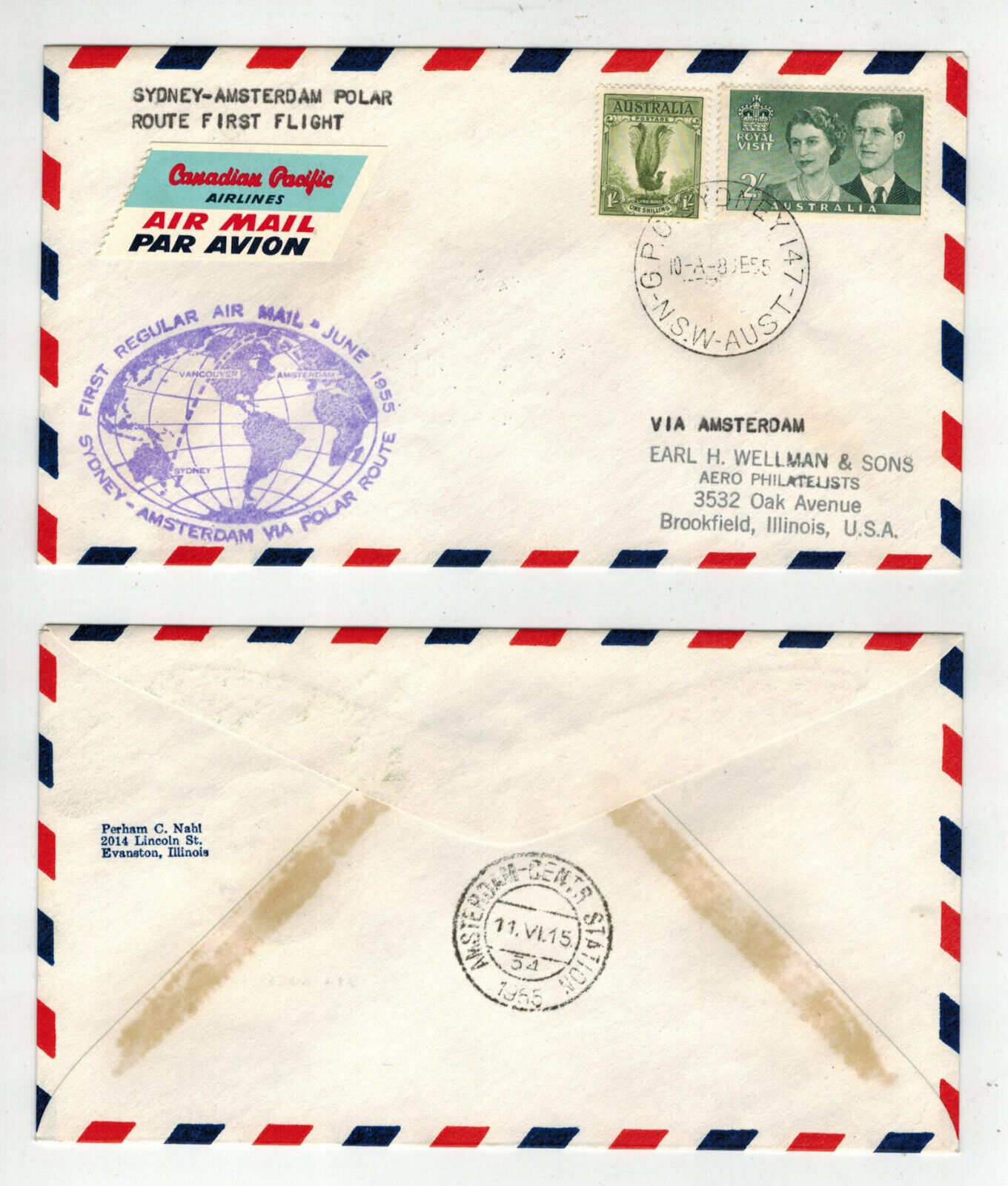 1955 Polar Route 1st Flight Sydney Australia To Amsterdam Airmail