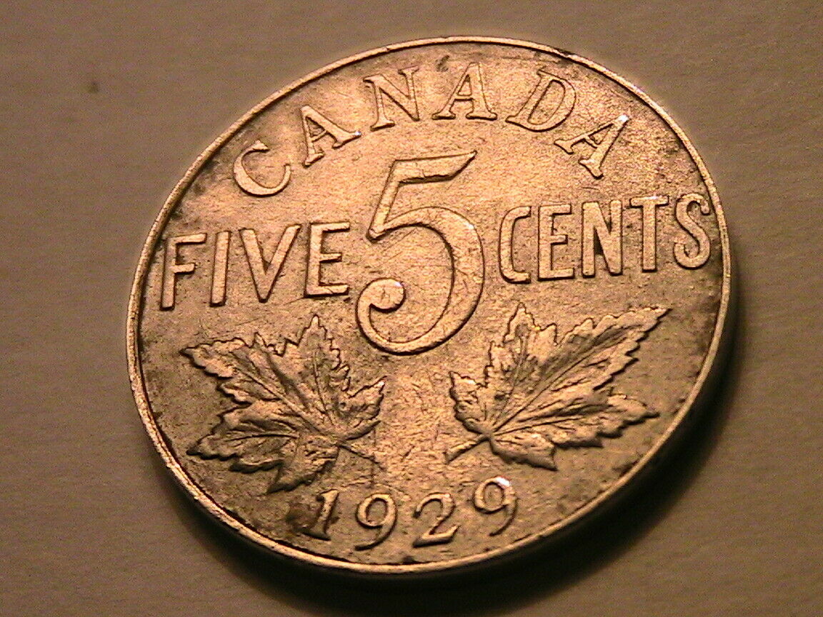 1929 Canada 5 Cents Choice Vf Sharp Original King George V Original 5c Coin