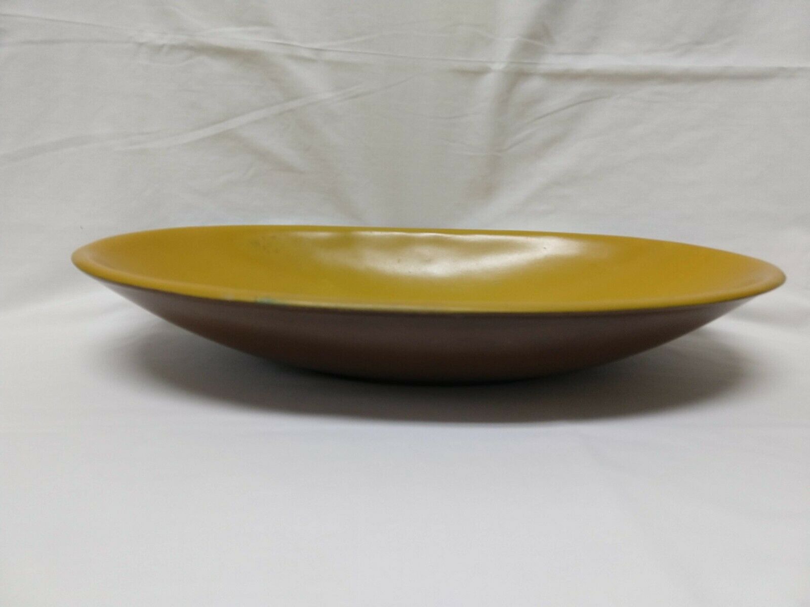 Vintage 1970s Large Oval Dough Bowl Mustard And Brown 19" X 12" Decorative