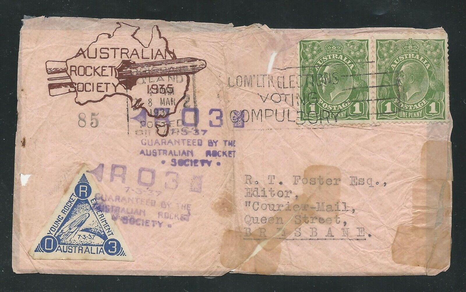 1936 Australia Rocket Mail Cover Ro3 - Alan Young - Ez 9c1