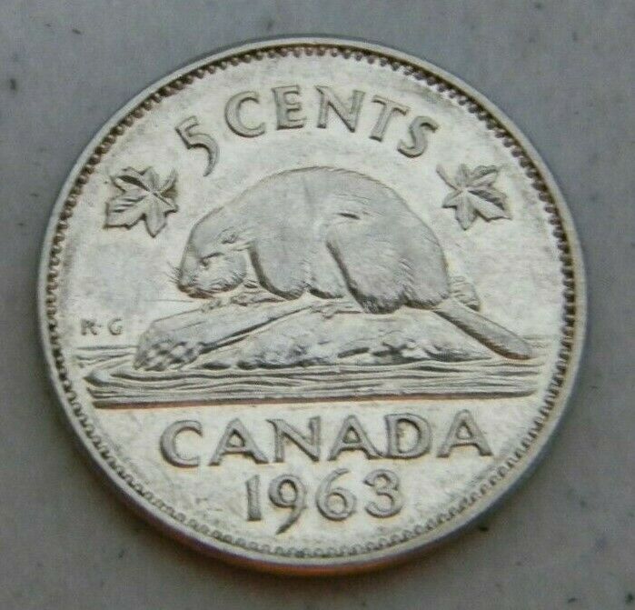 1963 Canadian Nickel Five Cent From Coin Collection Canada 5 Cents