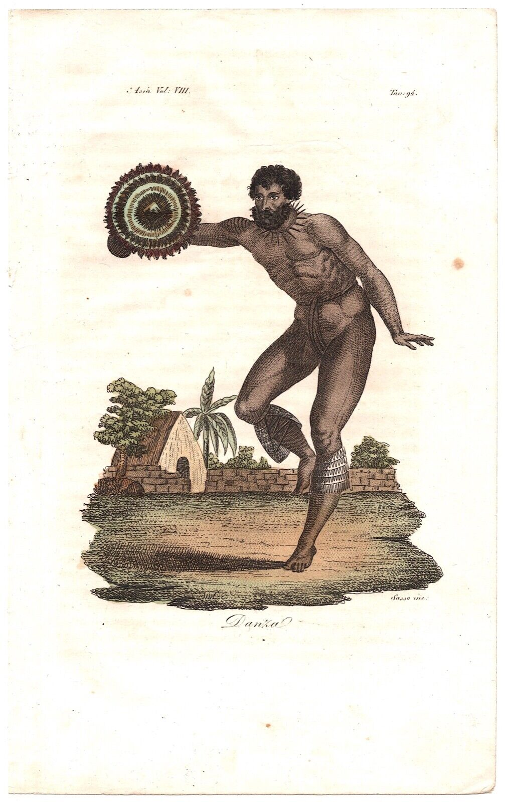 1825 Sasso Ferrario (italy)~ Danza Hula Dancer ~ Owhyhee Hawaii Sandwich Islands