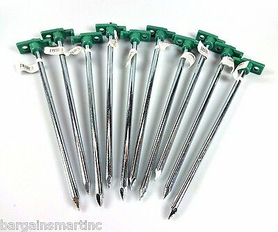 10 Pack Tent Stakes Galvanized Steel 10-1/2" Long 5/16" Thick Camping Tie Down