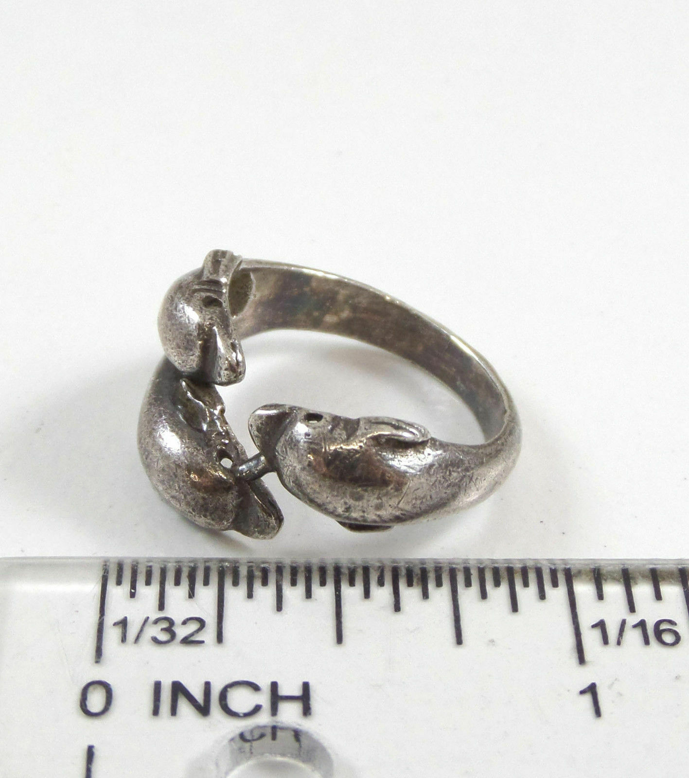 Vintage 925 Sterling Silver Dolphin Cluster Ring Size 7