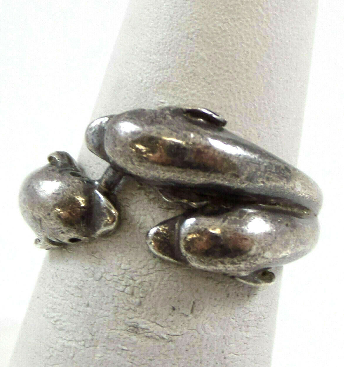 Vintage 925 Sterling Silver Dolphin Cluster Ring Size 7
